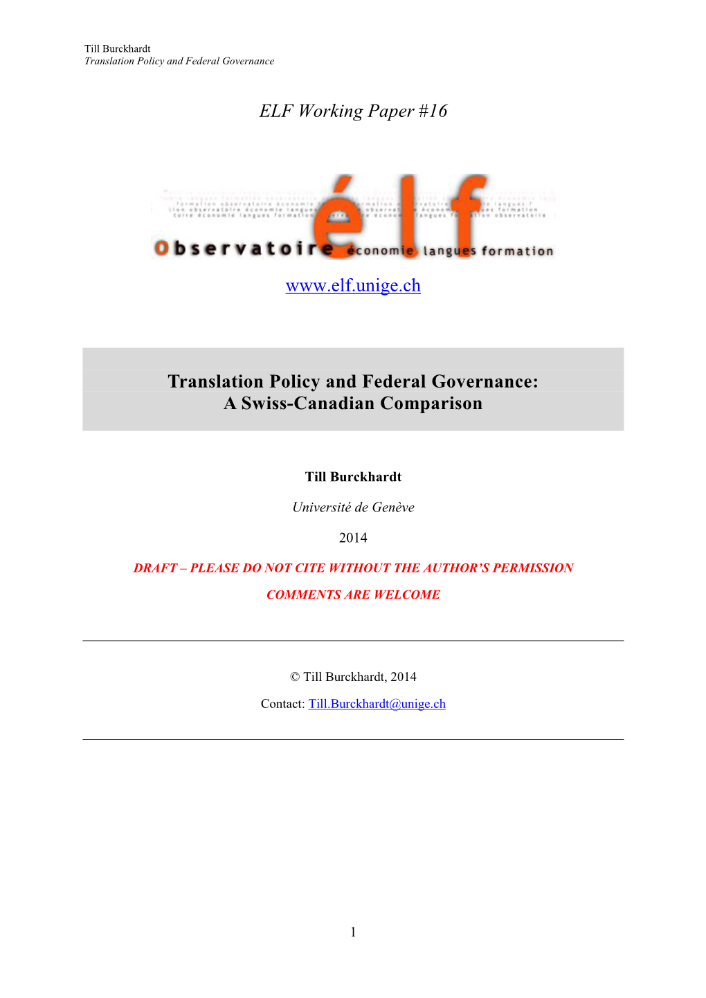 ELF Working Paper #16 Translation Policy