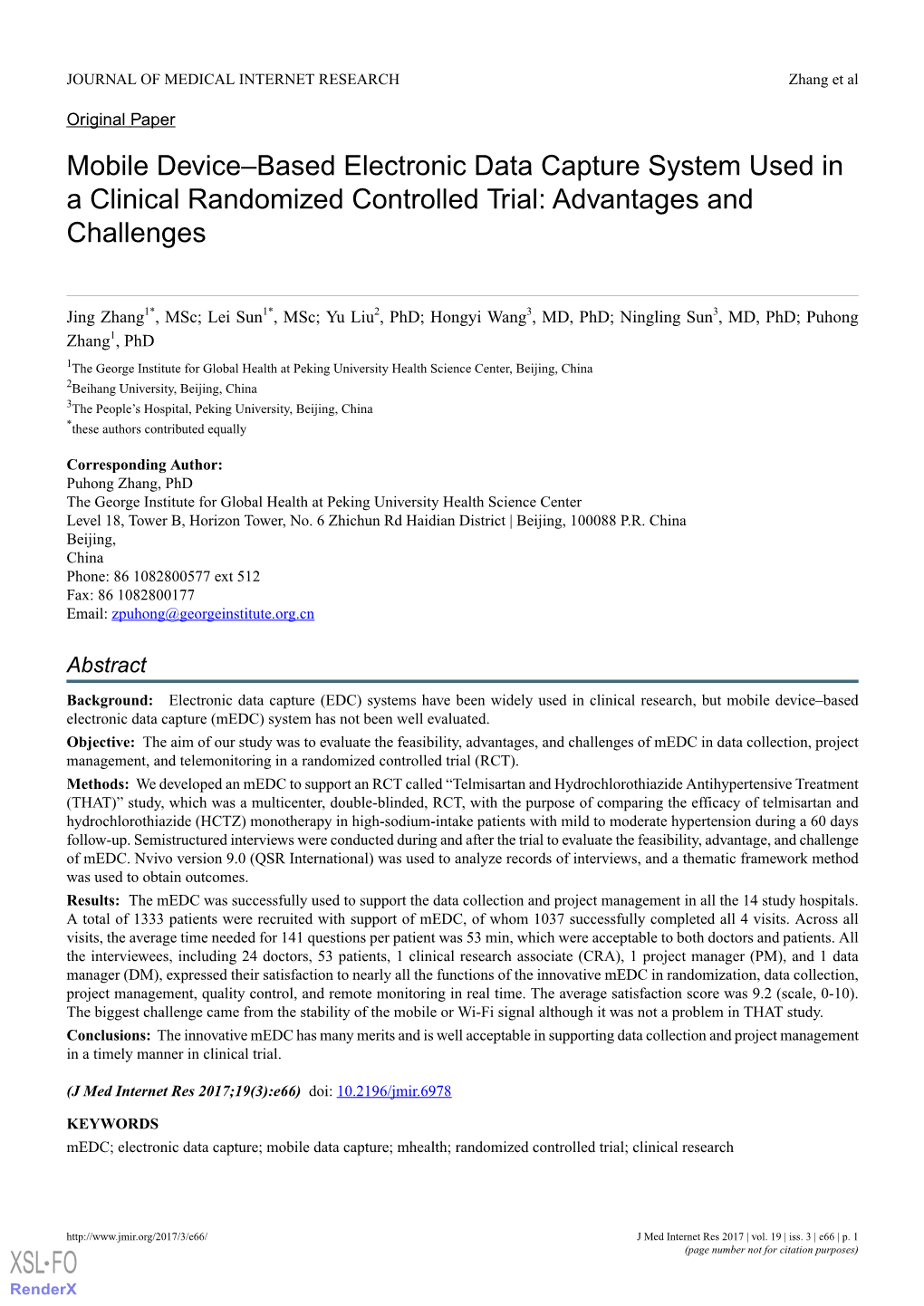 Mobile Device–Based Electronic Data Capture System Used in a Clinical