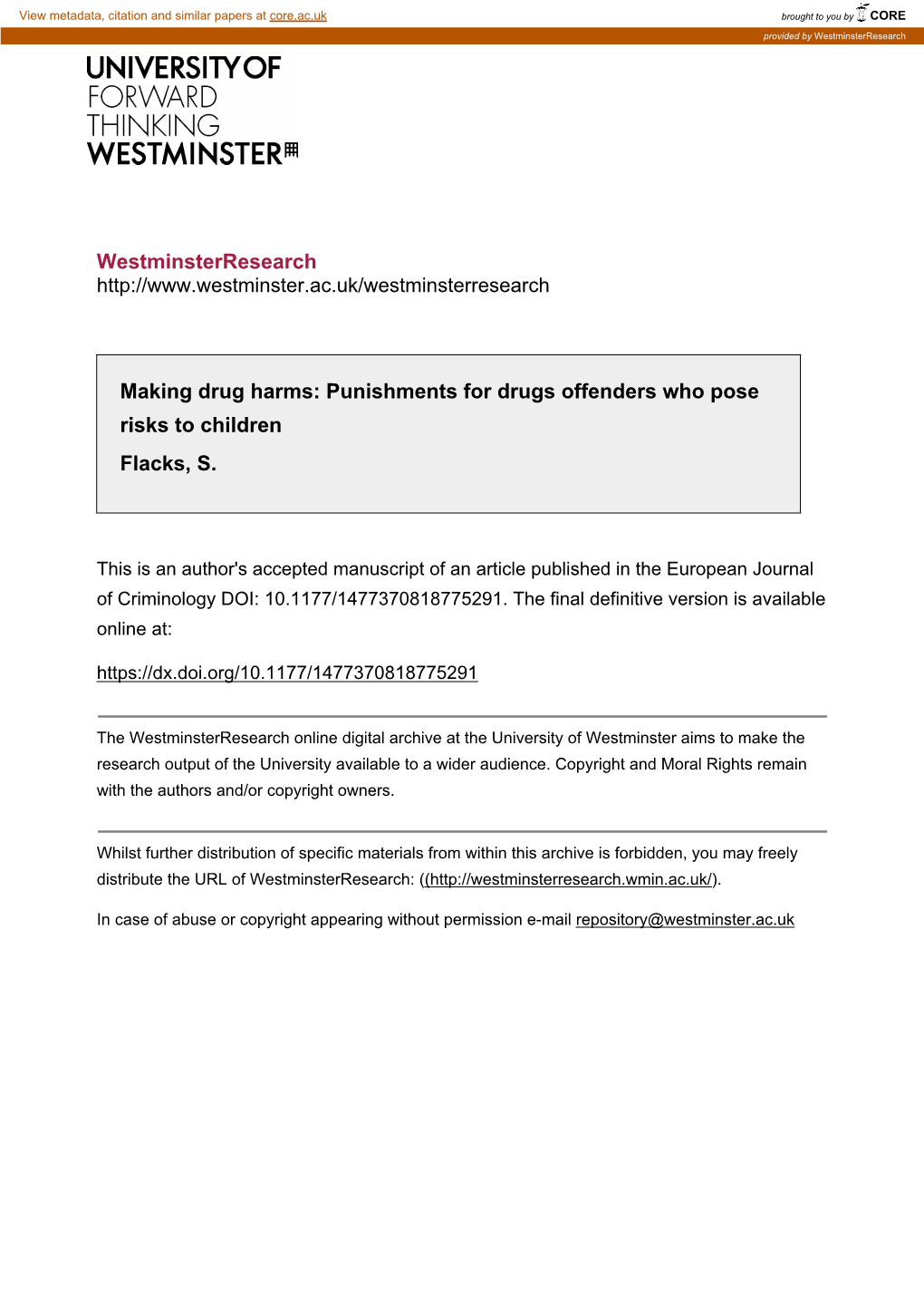 Westminsterresearch Making Drug Harms: Punishments for Drugs