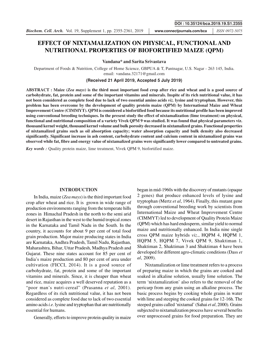 Effect of Nixtamalization on Physical, Functional and Nutritional Properties of Biofortified Maize (Qpm)