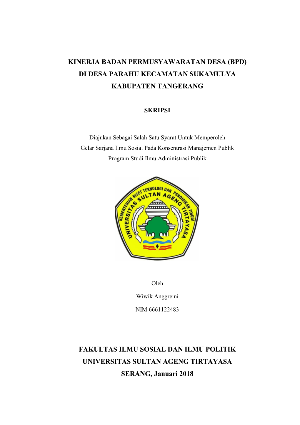 Kinerja Badan Permusyawaratan Desa (Bpd) Di Desa Parahu Kecamatan Sukamulya Kabupaten Tangerang