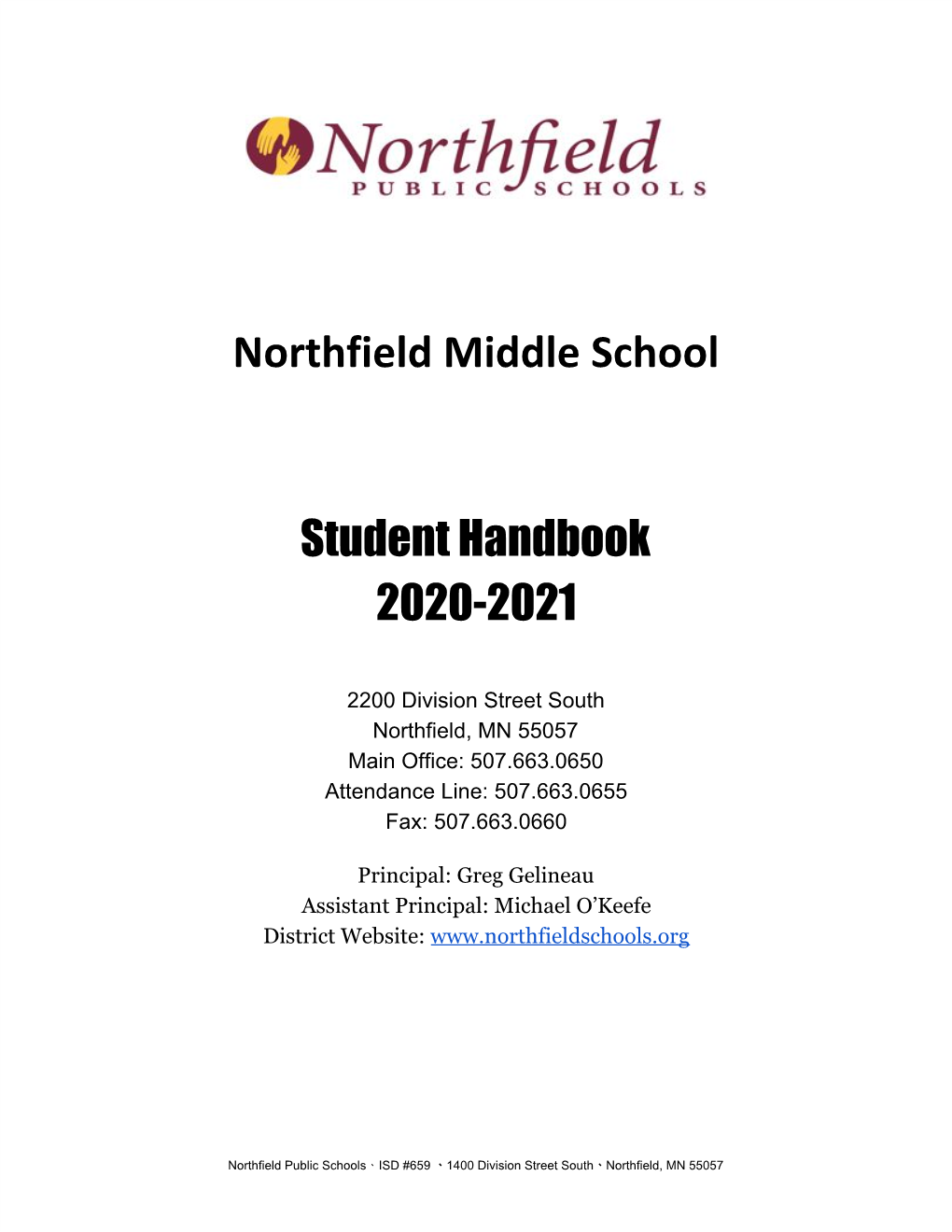 Northfield Middle School Student Handbook 2020-2021