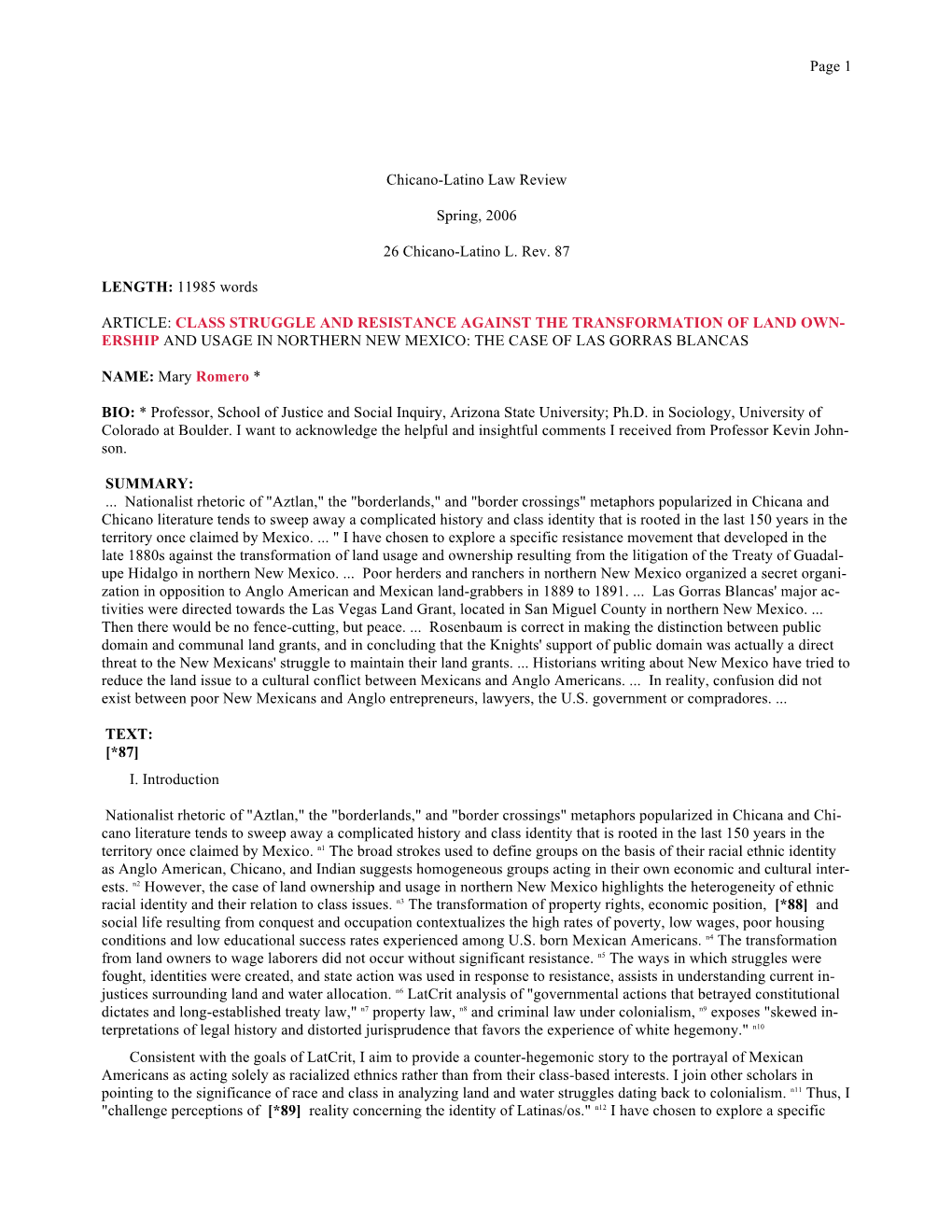 Class Struggle and Resistance Against the Transformation of Land Own- Ership and Usage in Northern New Mexico: the Case of Las Gorras Blancas