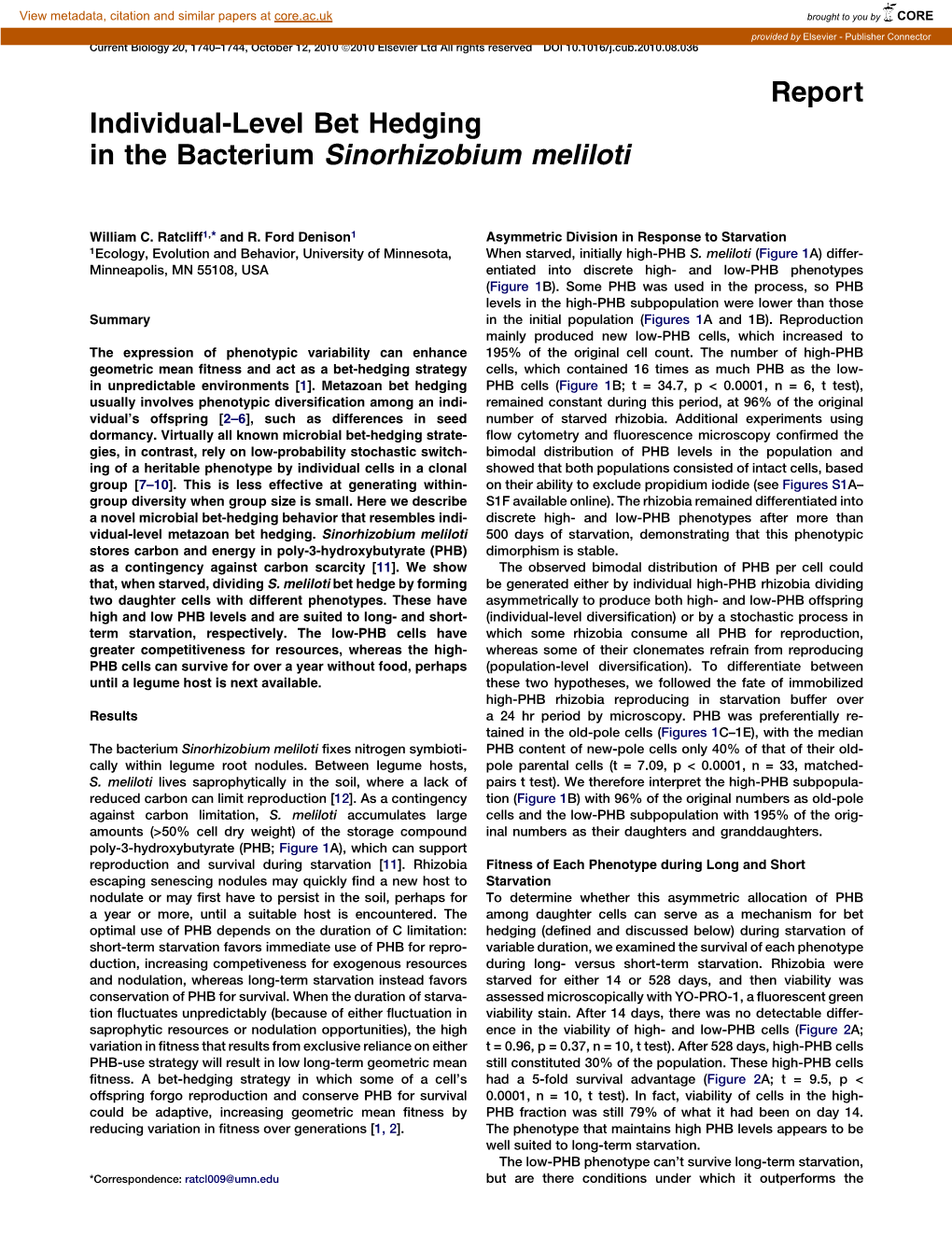 Individual-Level Bet Hedging in the Bacterium Sinorhizobium Meliloti