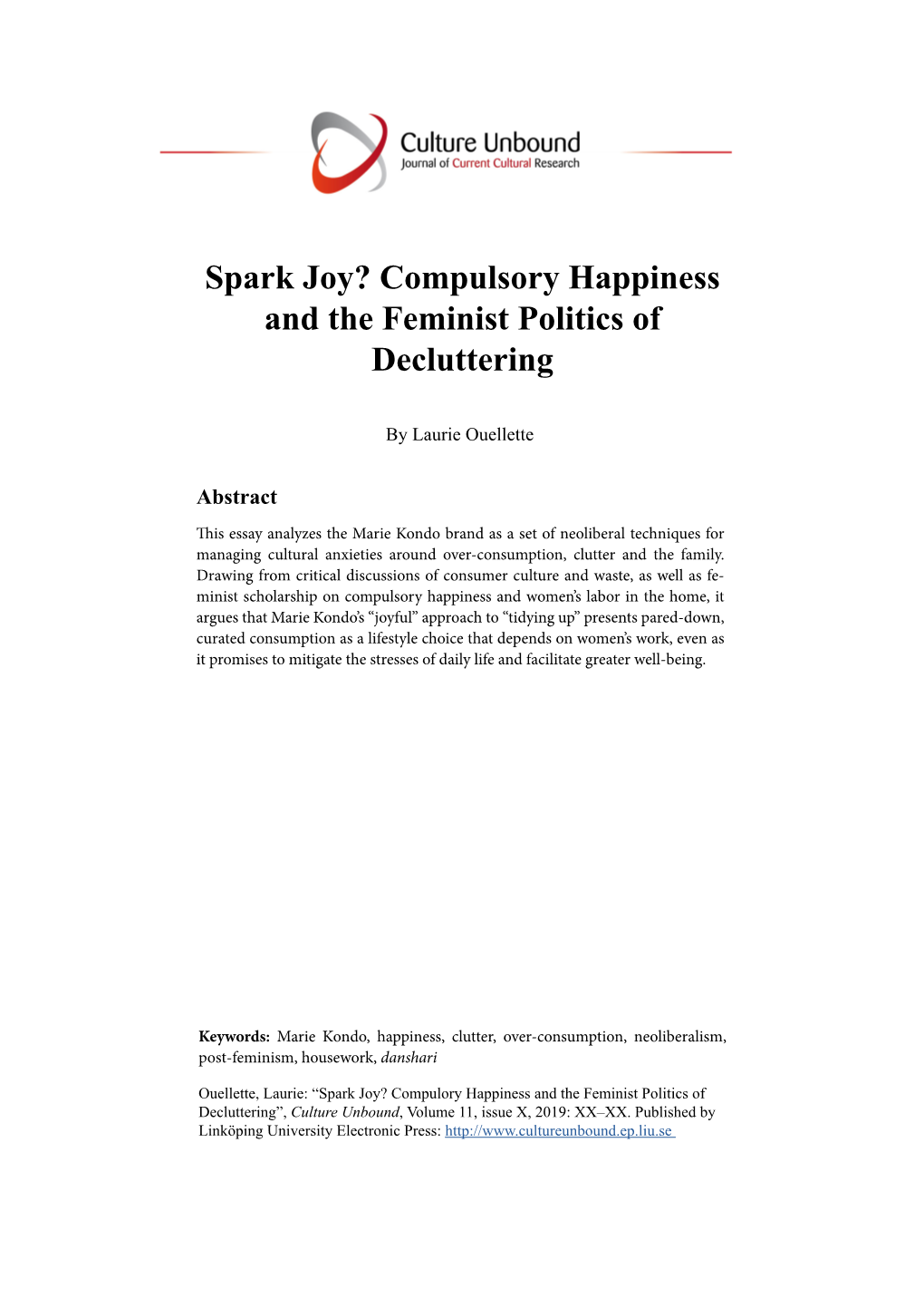 Spark Joy? Compulsory Happiness and the Feminist Politics of Decluttering