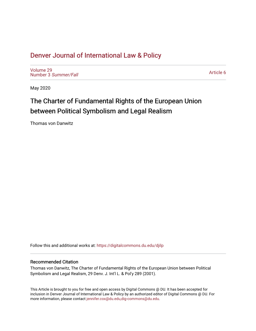 The Charter of Fundamental Rights of the European Union Between Political Symbolism and Legal Realism