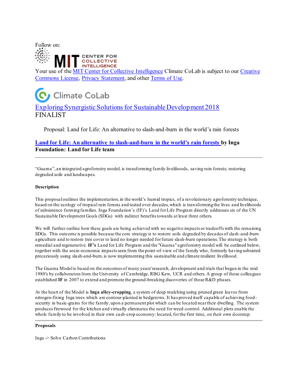 Exploring Synergistic Solutions for Sustainable Development 2018 FINALIST