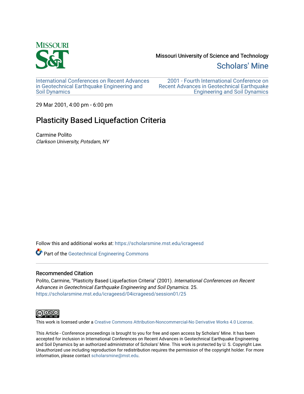 Plasticity Based Liquefaction Criteria