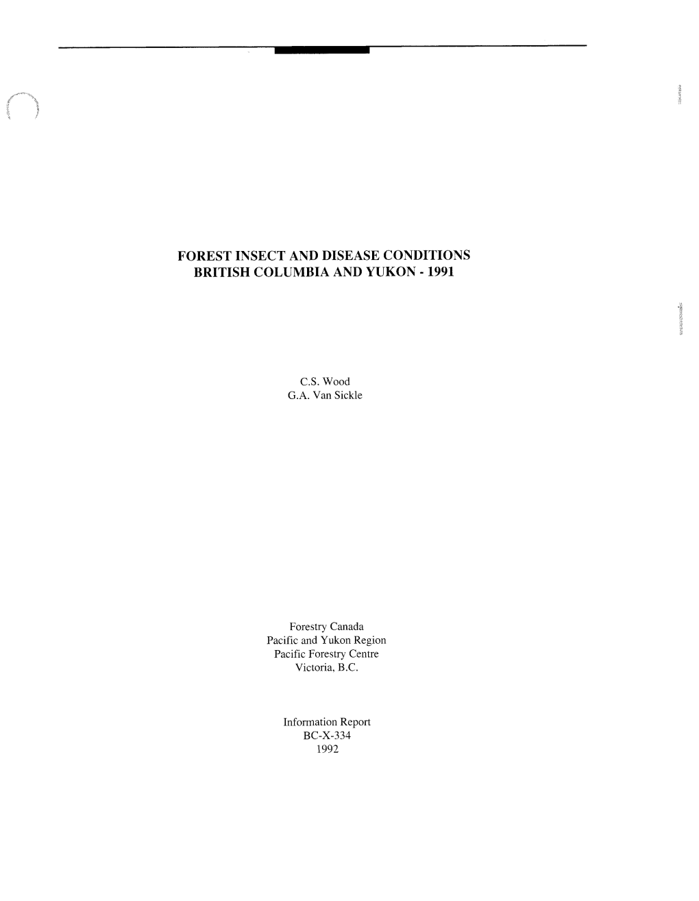 Forest Insect and Disease Conditions British Columbia and Yukon - 1991