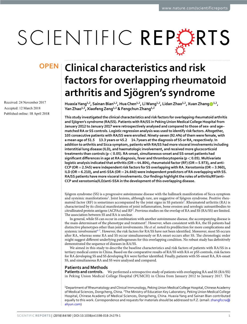 Clinical Characteristics and Risk Factors for Overlapping Rheumatoid Arthritis