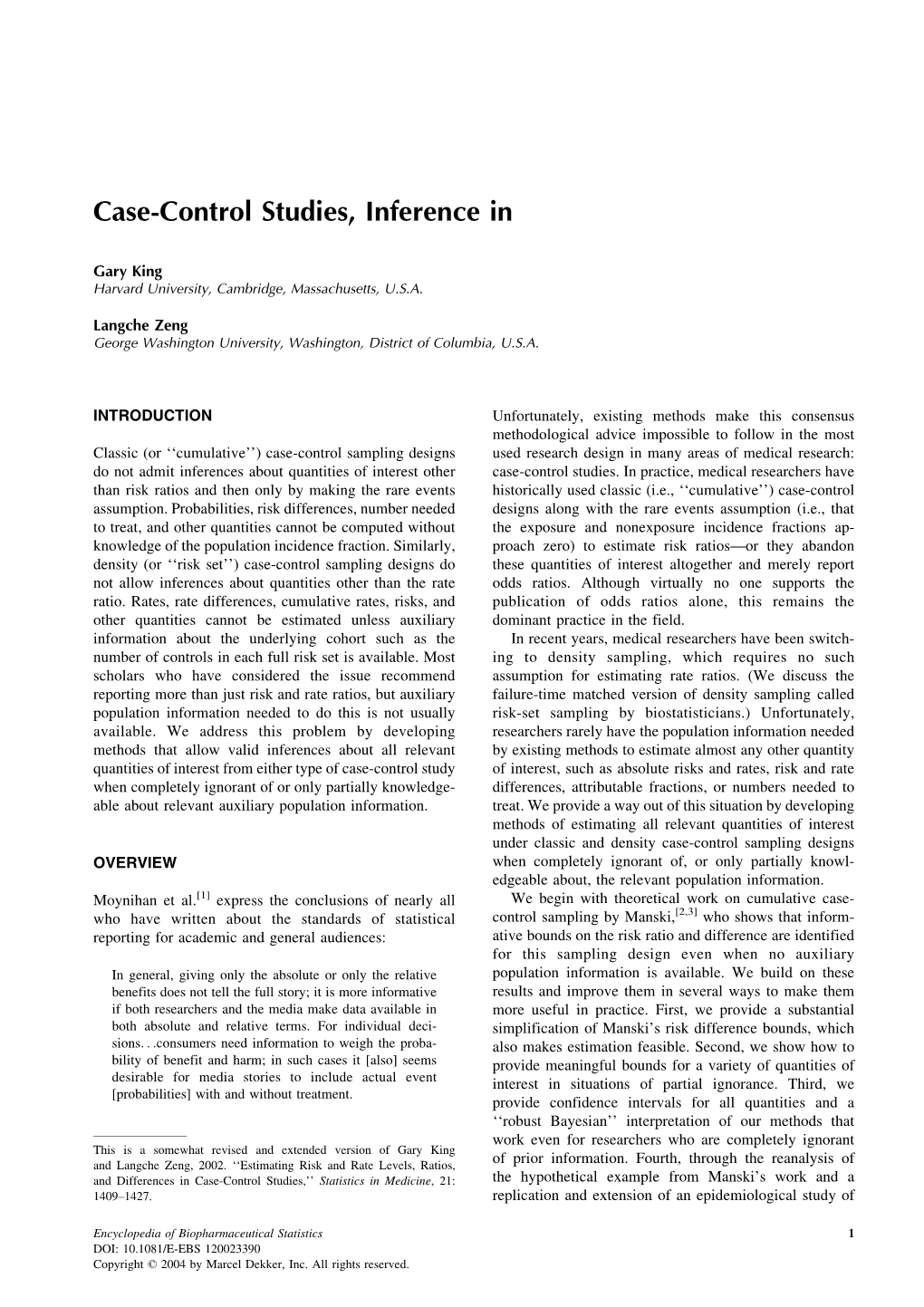 Case-Control Studies, Inference In