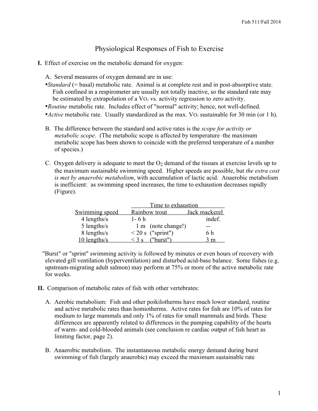 Physiological Responses of Fish to Exercise