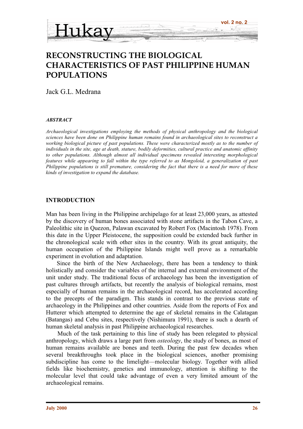 Reconstructing the Biological Characteristics of Past Philippine Human Populations