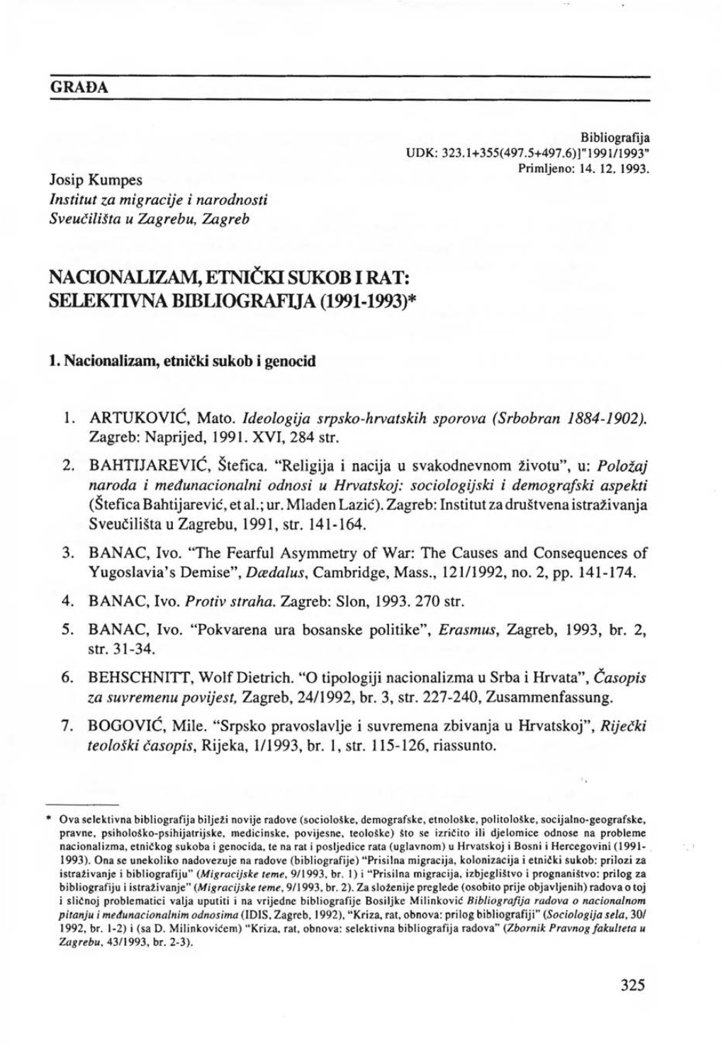 SELEKTIVNA Bffiliografua (1991-1993)*