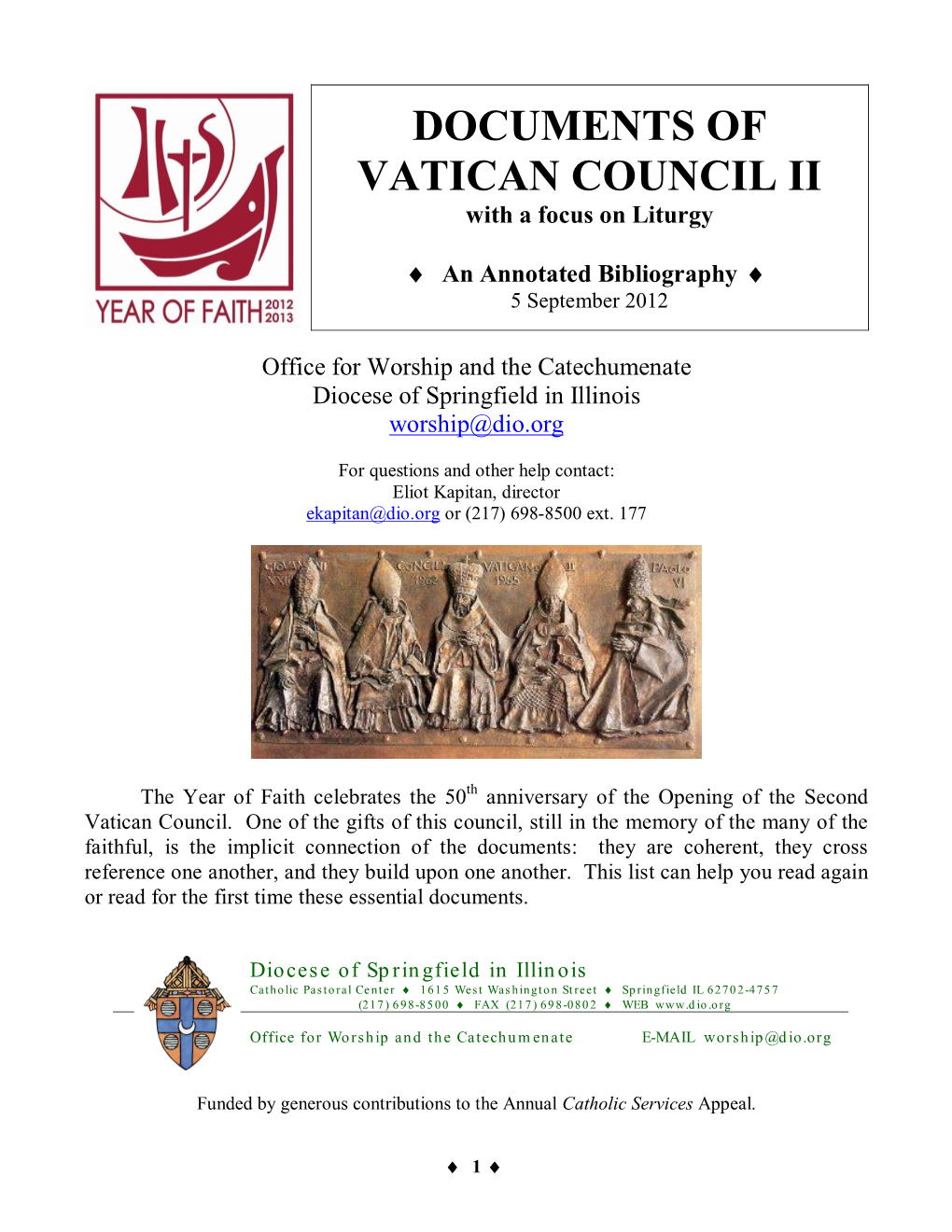 DOCUMENTS of VATICAN COUNCIL II with a Focus on Liturgy