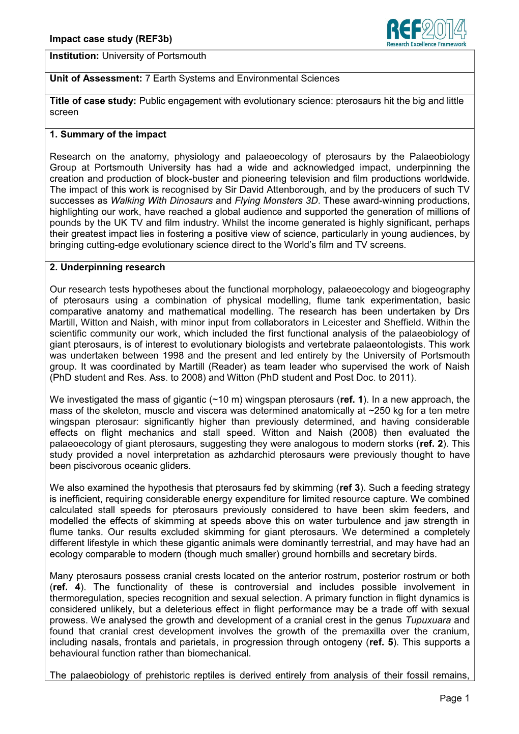 Impact Case Study (Ref3b) Institution: University of Portsmouth