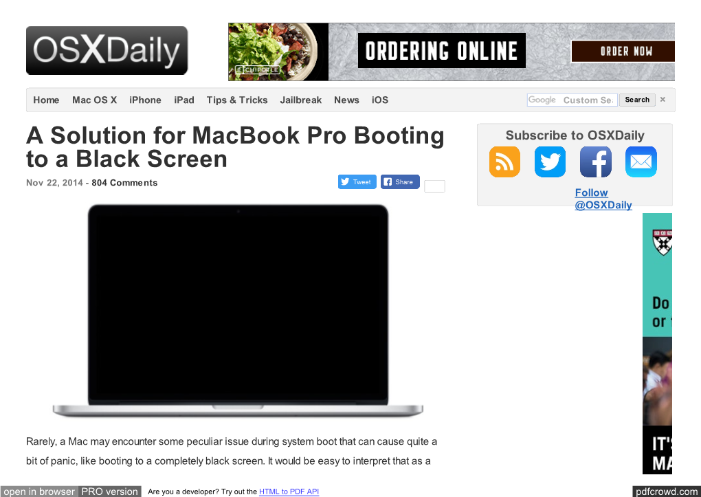 A Solution for Macbook Pro Booting to a Black Screen