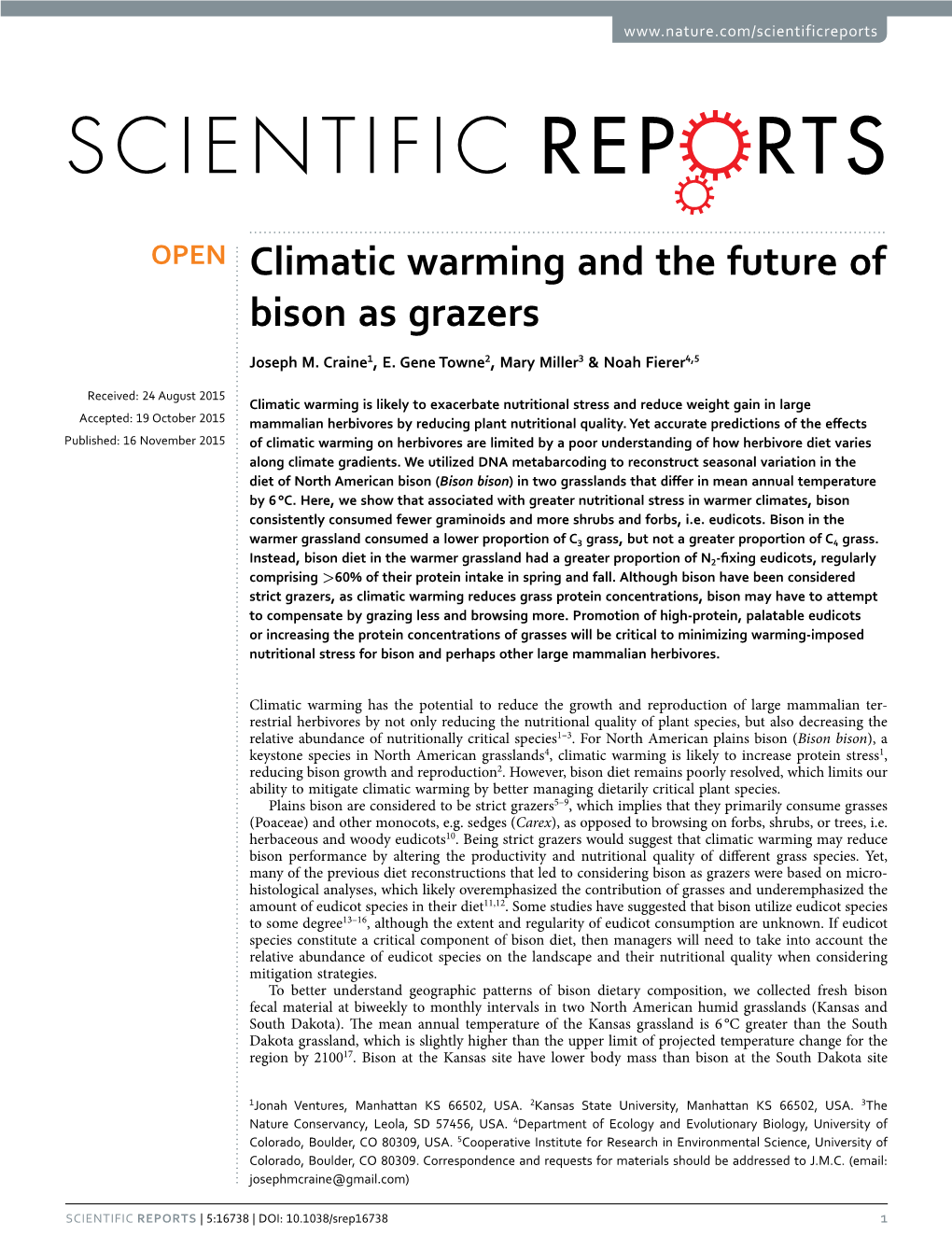Climatic Warming and the Future of Bison As Grazers
