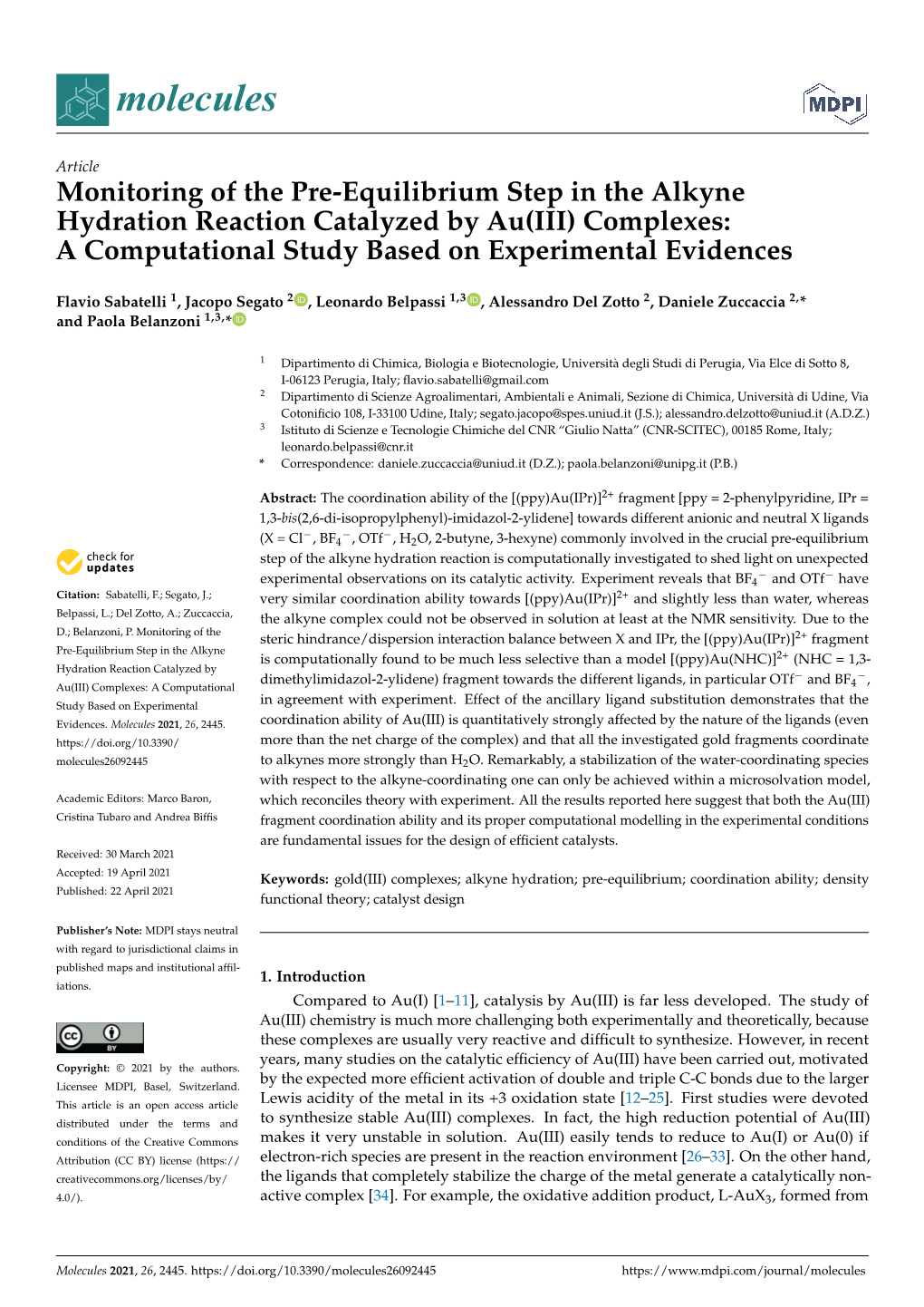 Complexes: a Computational Study Based on Experimental Evidences