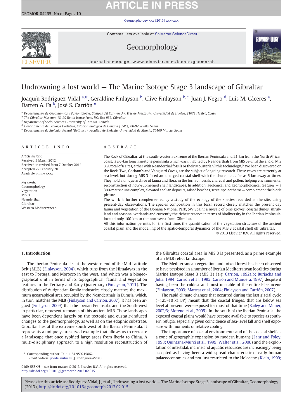 The Marine Isotope Stage 3 Landscape of Gibraltar