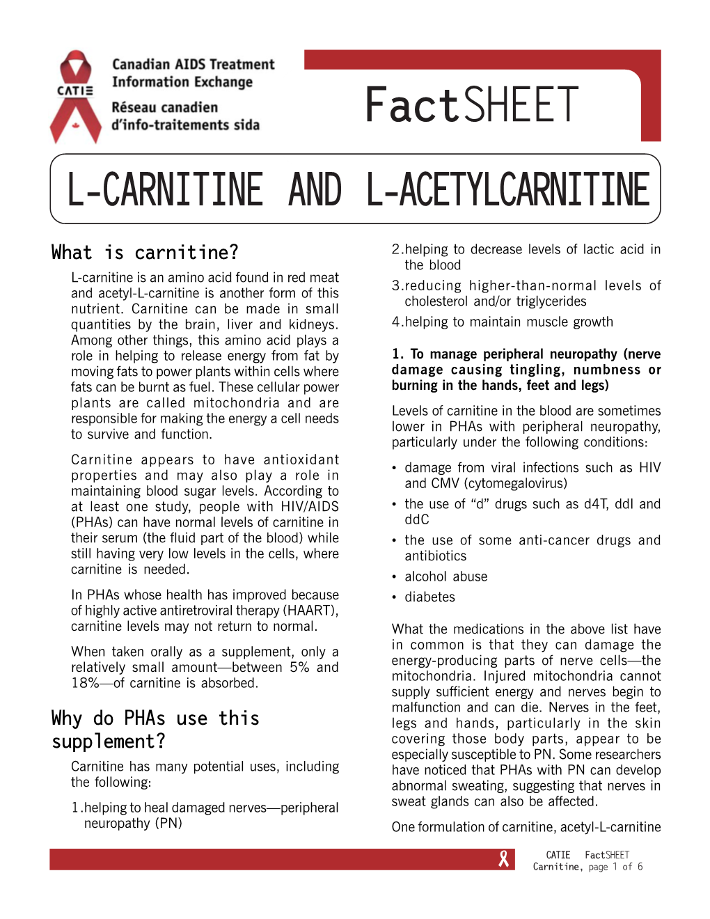 Factsheet L-CARNITINE and L-ACETYLCARNITINE