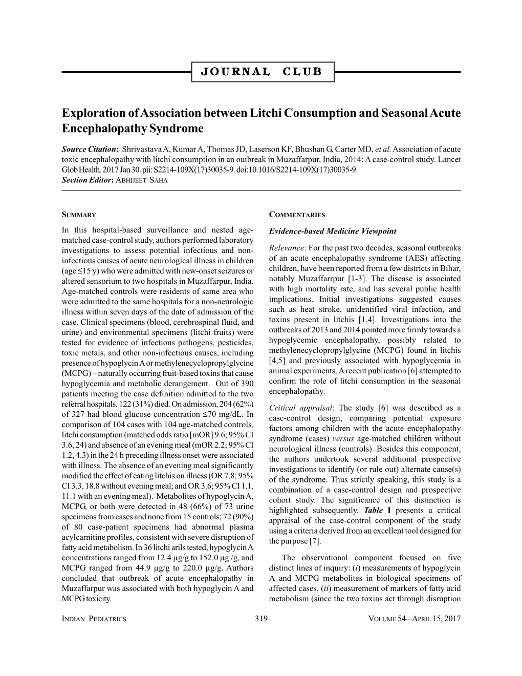 Exploration of Association Between Litchi Consumption and Seasonal Acute Encephalopathy Syndrome