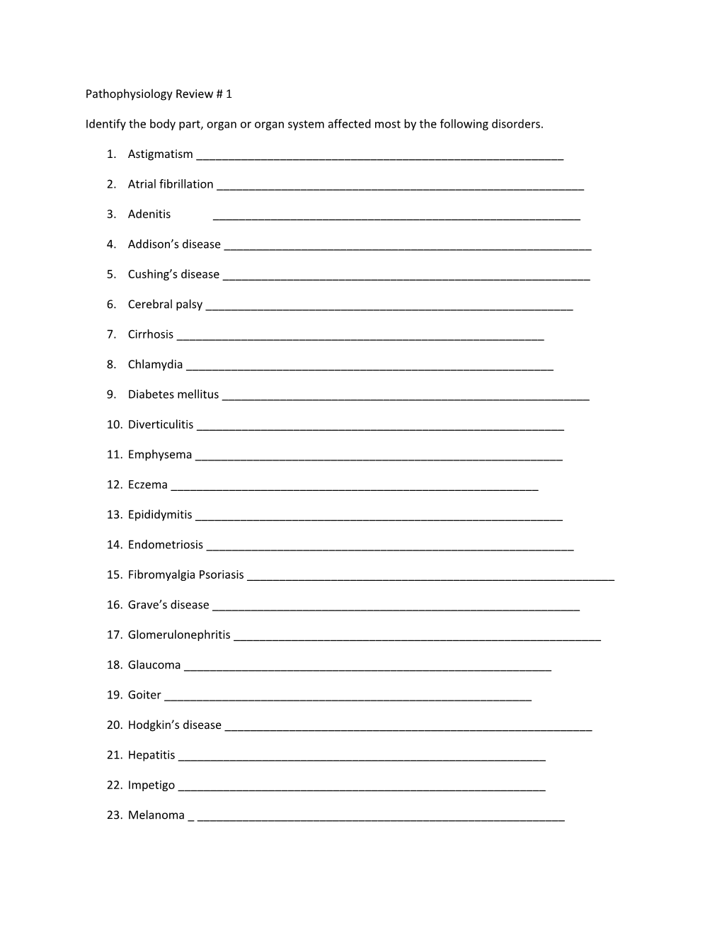 Pathophysiology Review # 1