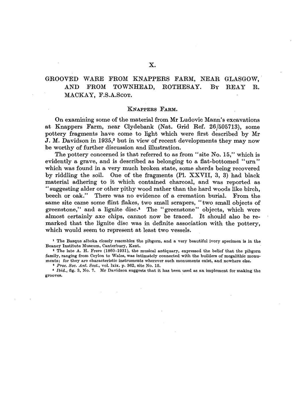 KNAPPERS FAEM. on Examining Materiasome Th F Eo L Fro Ludovir Mm C Mann's Excavations at Knappers Farm, Near Clydebank (Nat