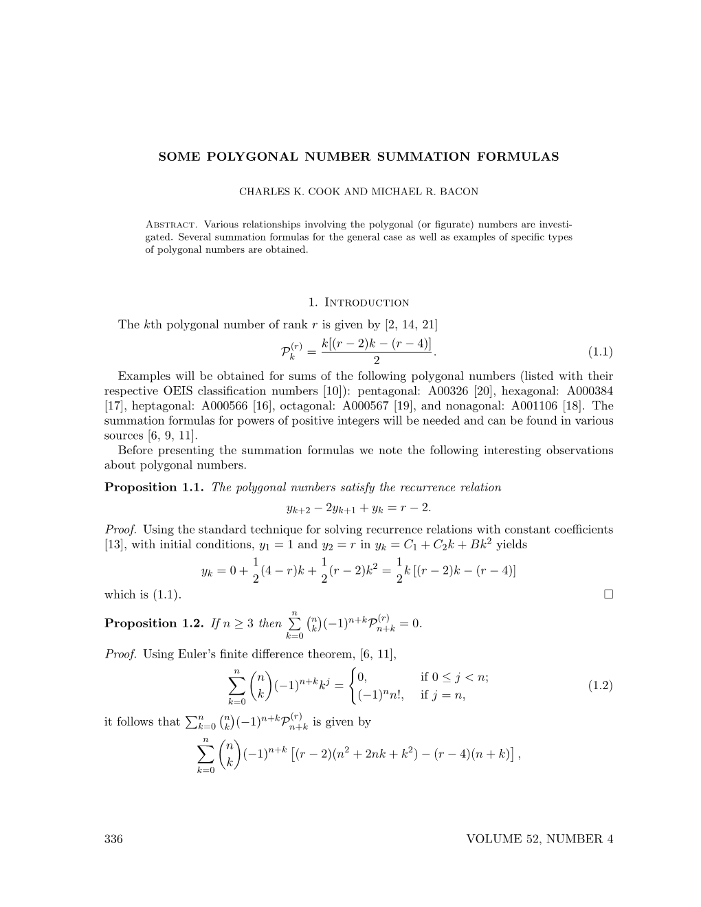 Some Polygonal Number Summation Formulas