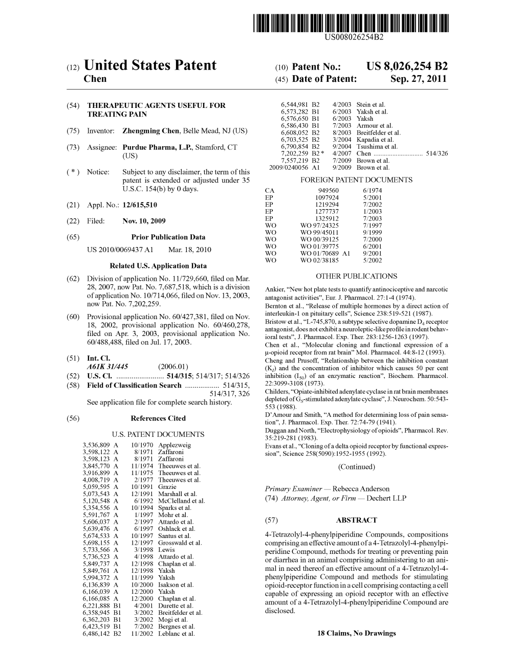 (12) United States Patent (10) Patent No.: US 8,026,254 B2 Chen (45) Date of Patent: Sep