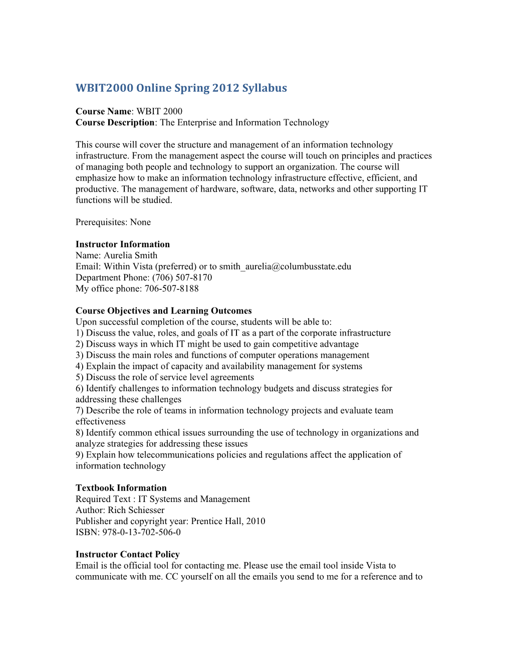 WBIT2000 Online Spring 2012 Syllabus