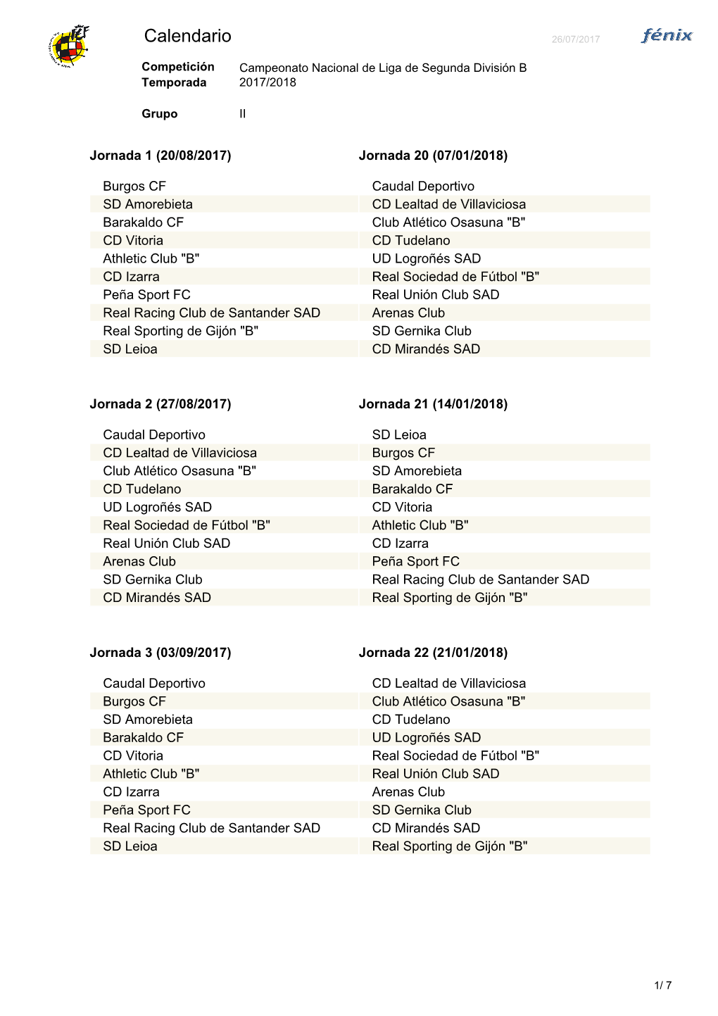 Calendario 26/07/2017