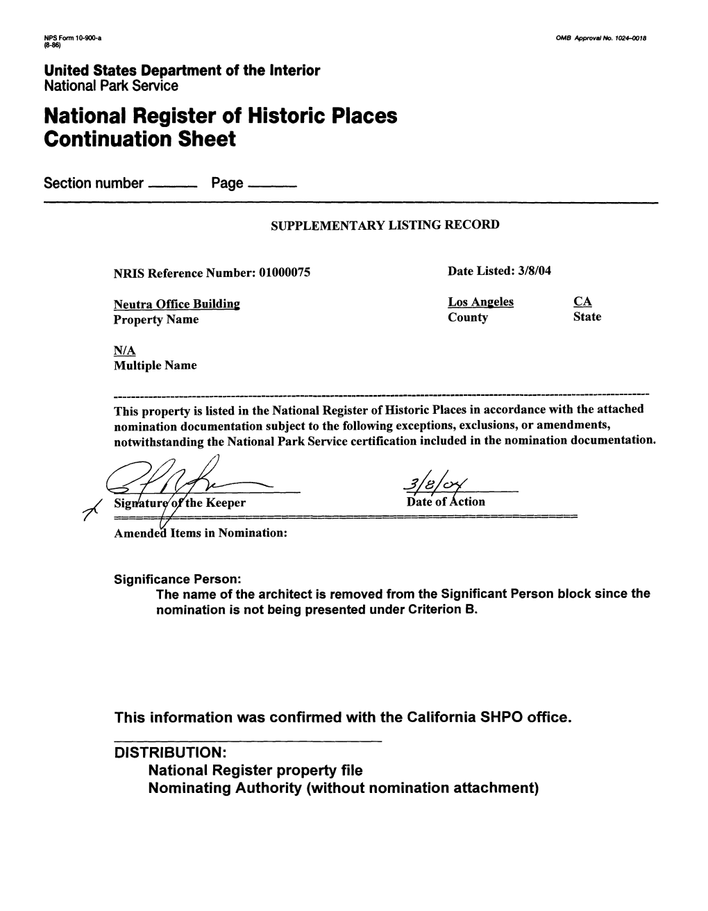 National Register of Historic Places Continuation Sheet