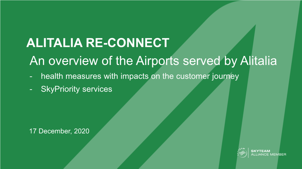Airports Served by Alitalia - Health Measures with Impacts on the Customer Journey - Skypriority Services