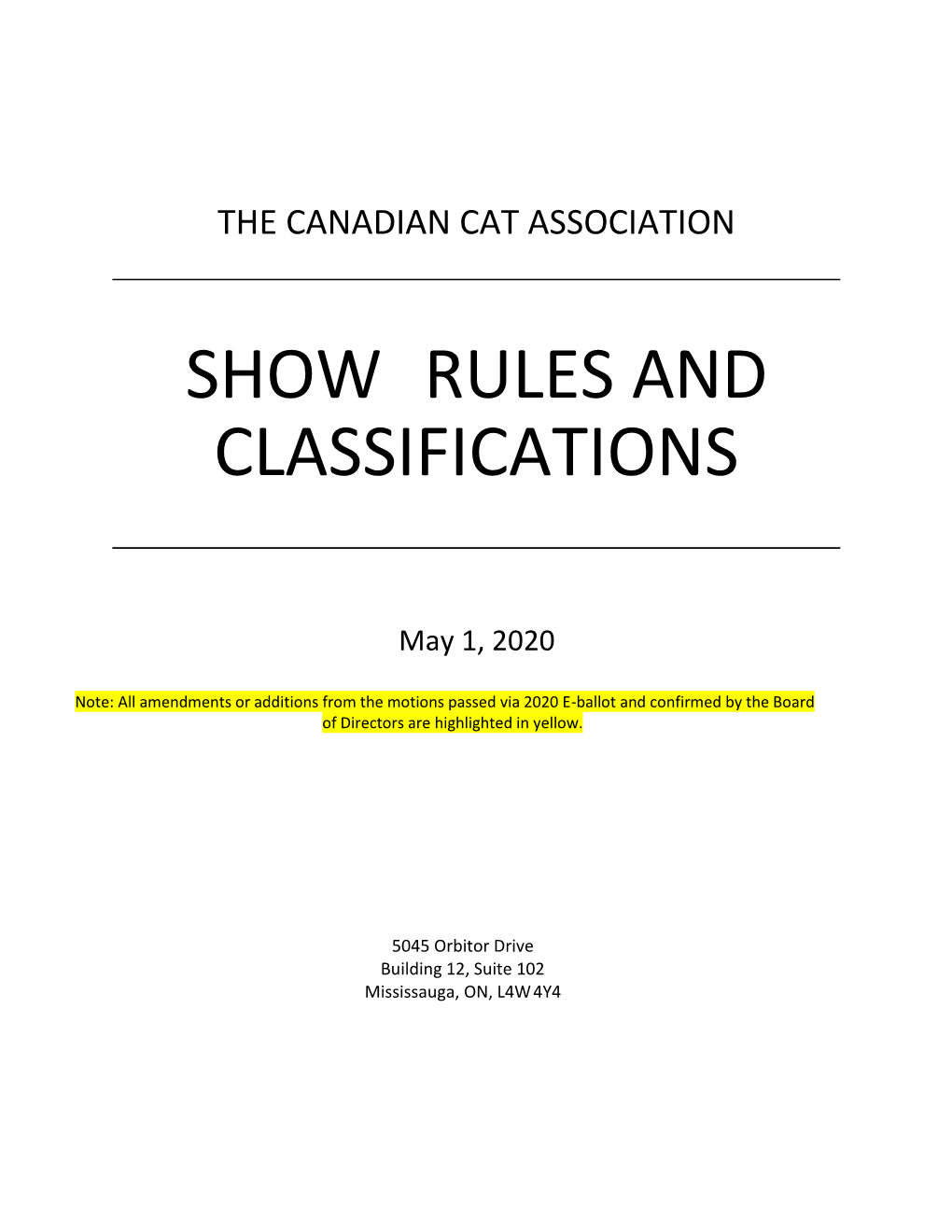 Show Rules and Classifications