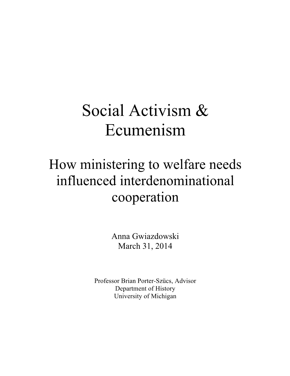 Social Activism & Ecumenism