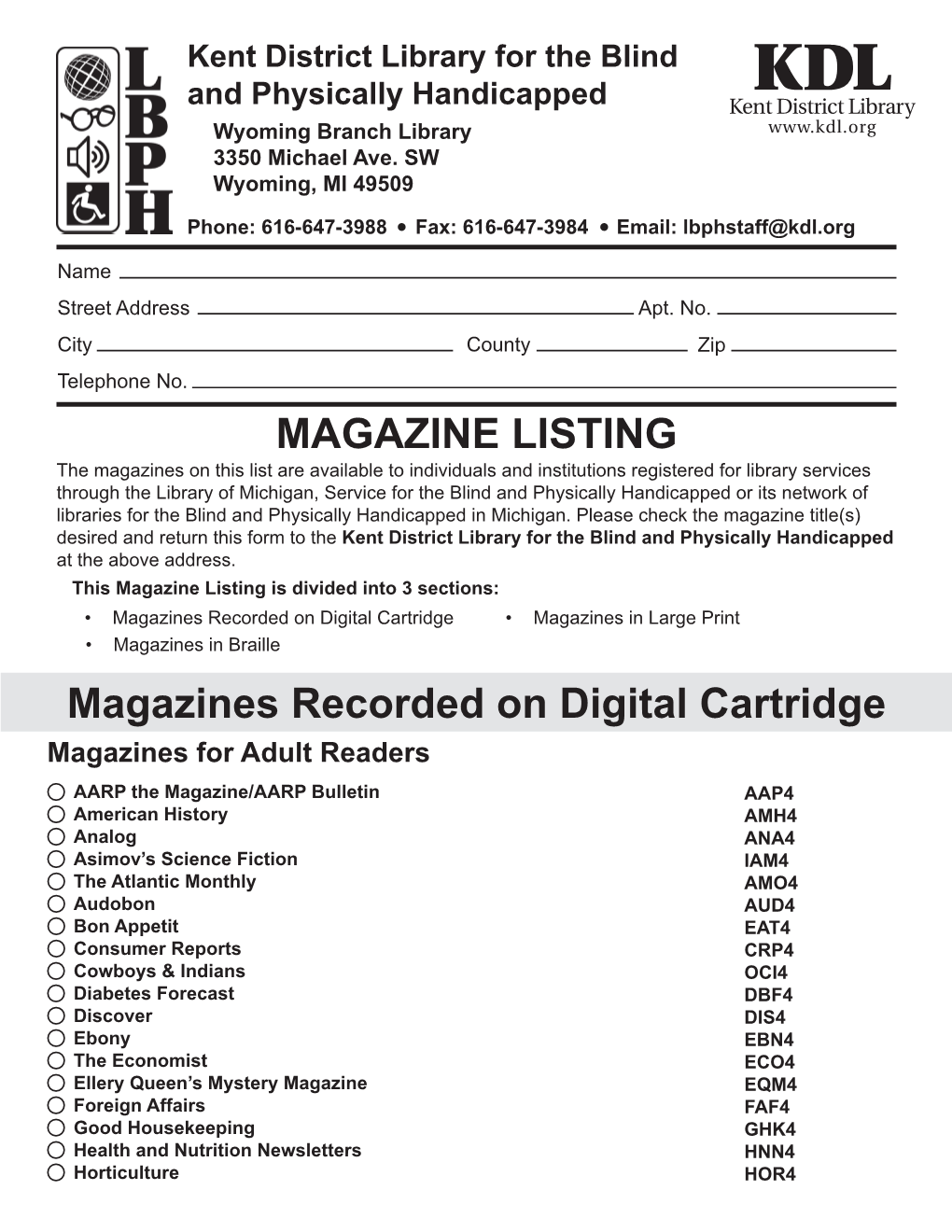 Magazine Request Form