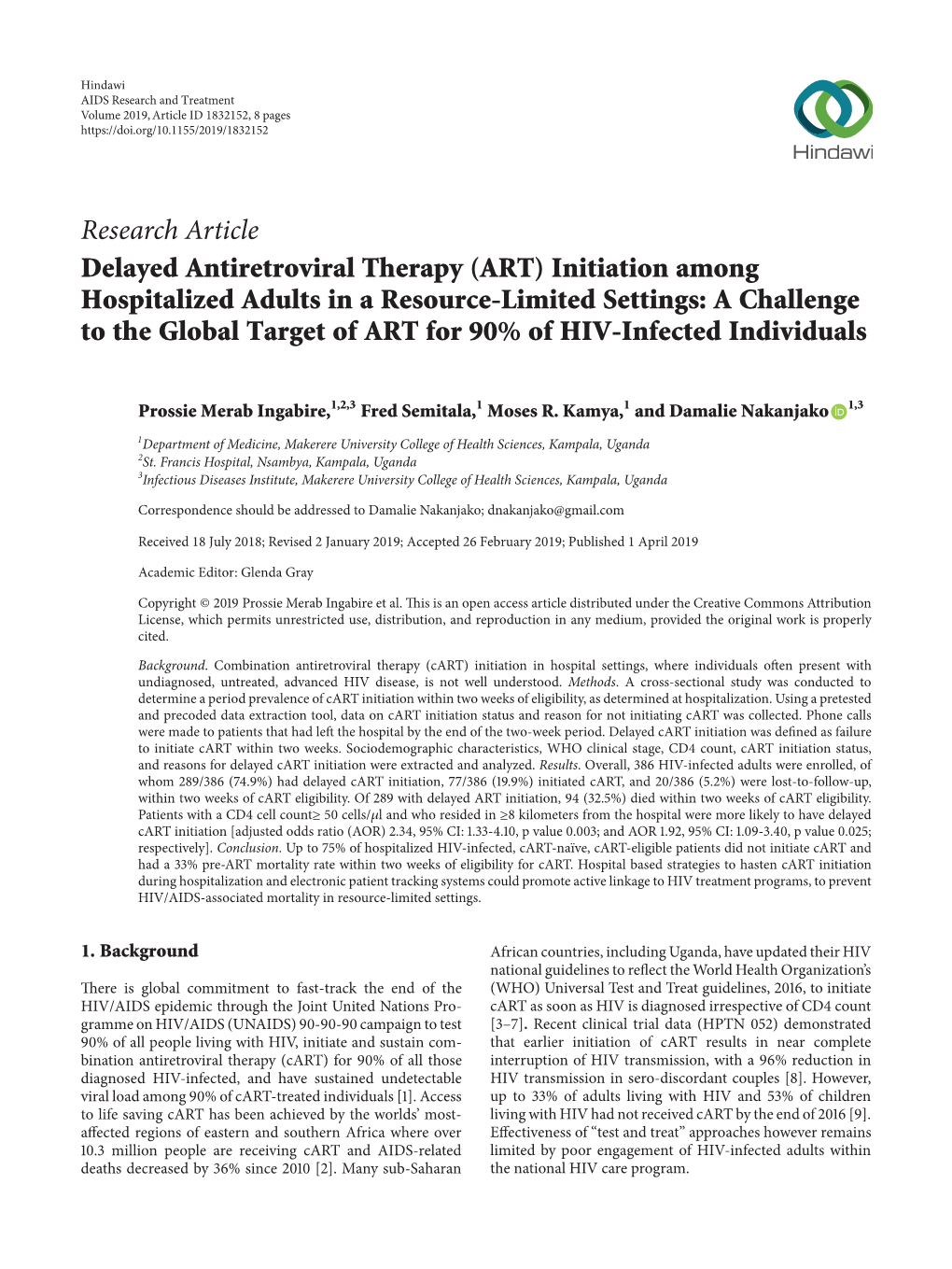 Initiation Among Hospitalized Adults in a Resource-Limited Settings: a Challenge to the Global Target of ART for 90% of HIV-Infected Individuals