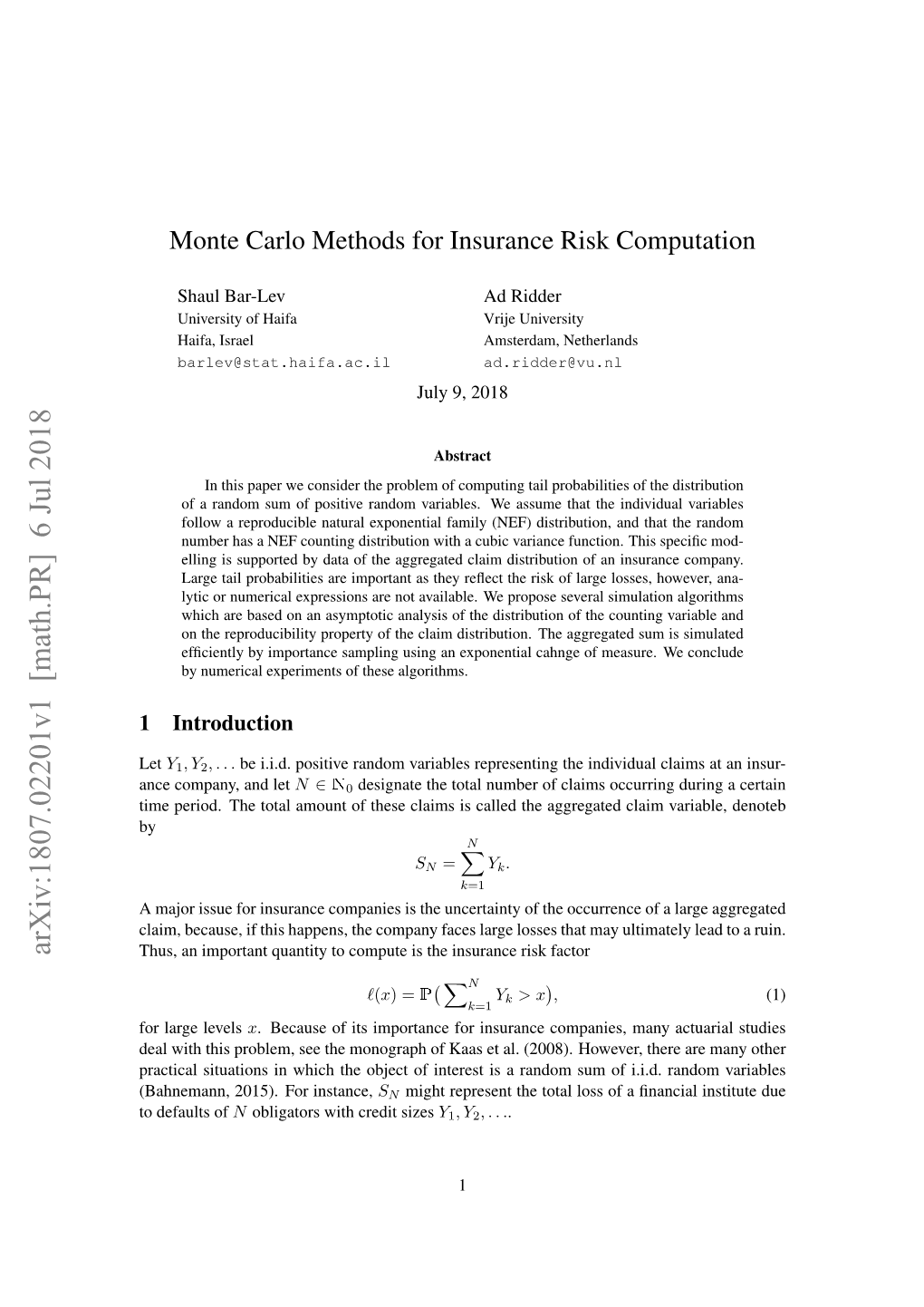 Monte Carlo Methods for Insurance Risk Computation