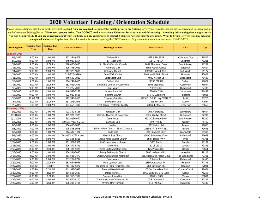 Volunteer Training Schedule Date