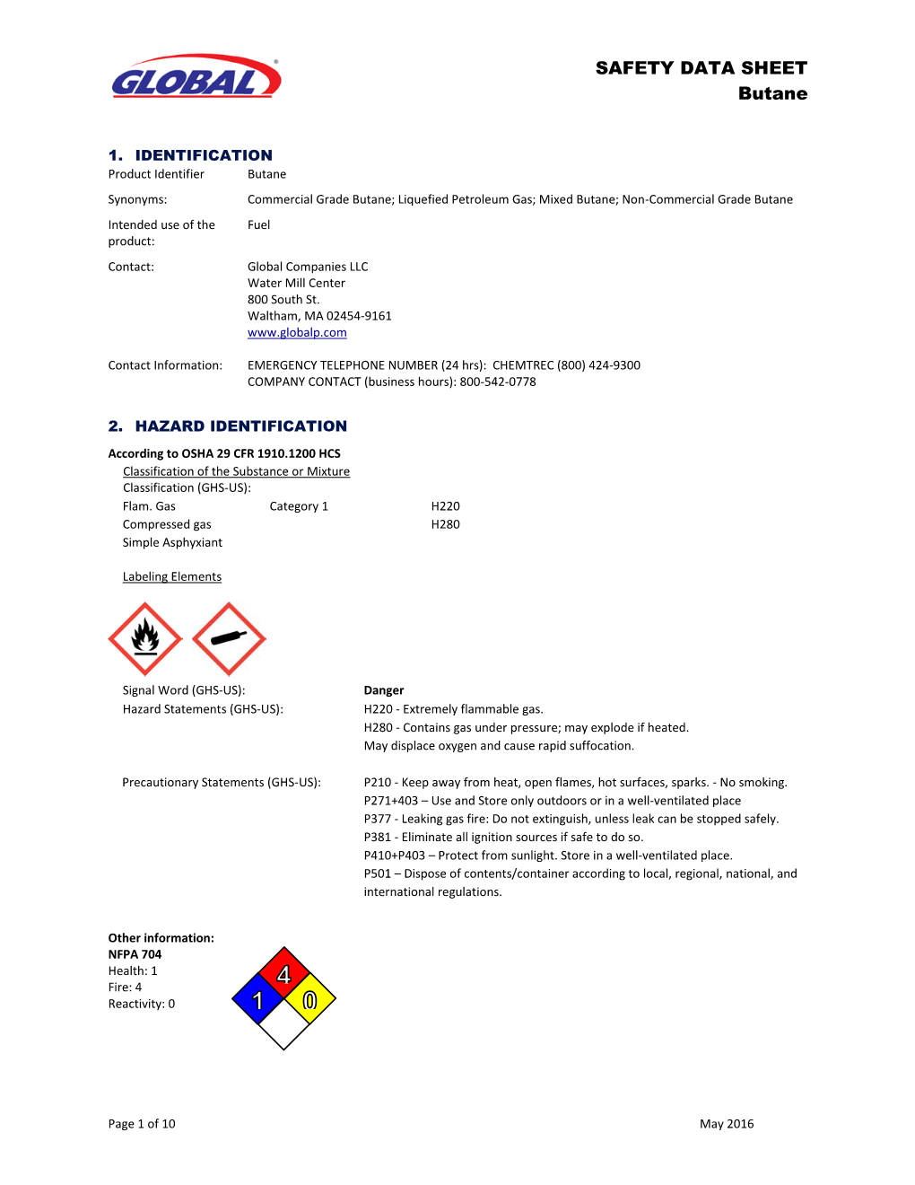 SAFETY DATA SHEET Butane