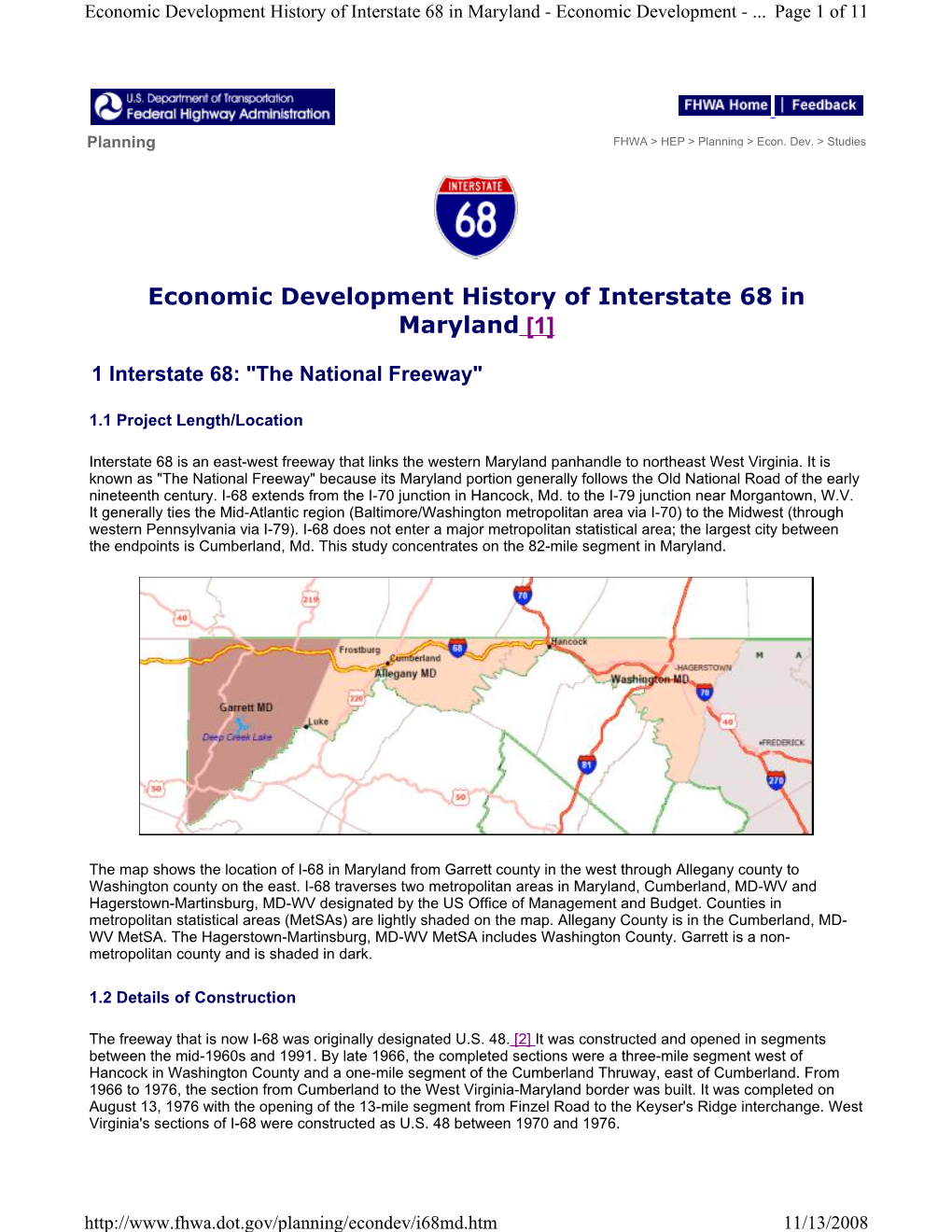 Economic Development History of Interstate 68 in Maryland - Economic Development -