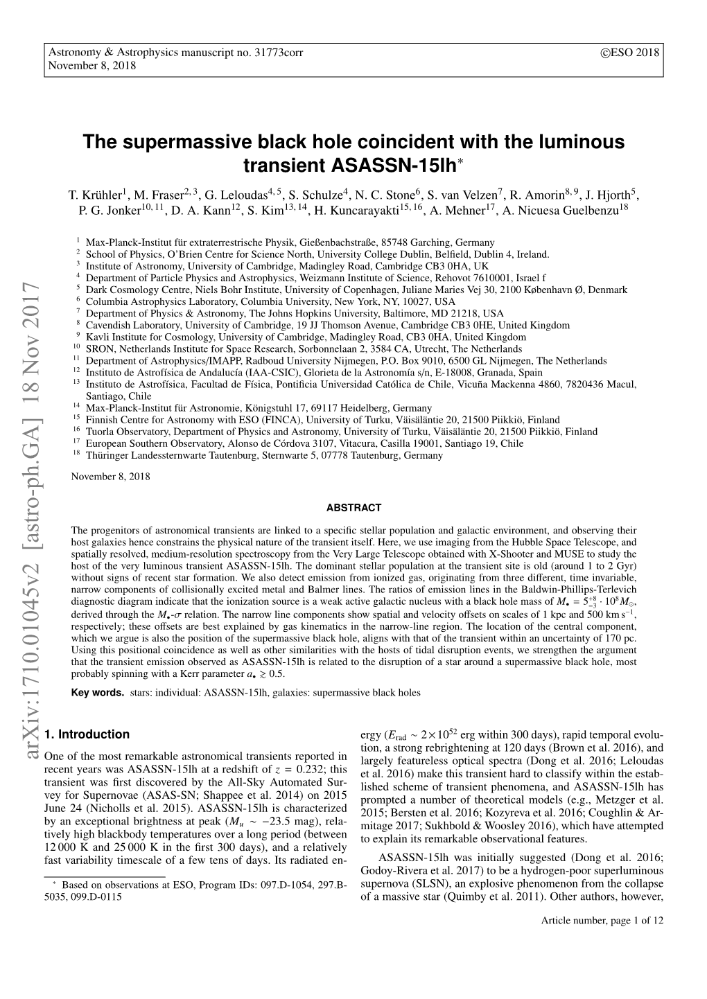 Arxiv:1710.01045V2 [Astro-Ph.GA] 18 Nov 2017 One of the Most Remarkable Astronomical Transients Reported in Largely Featureless Optical Spectra (Dong Et Al