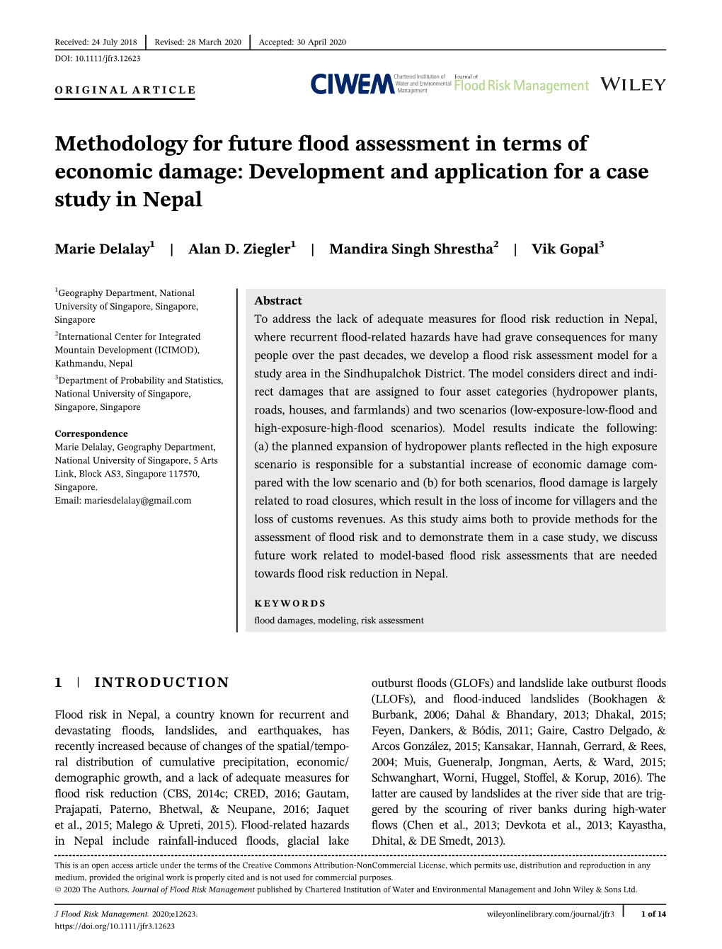 Methodology for Future Flood Assessment in Terms of Economic Damage: Development and Application for a Case Study in Nepal