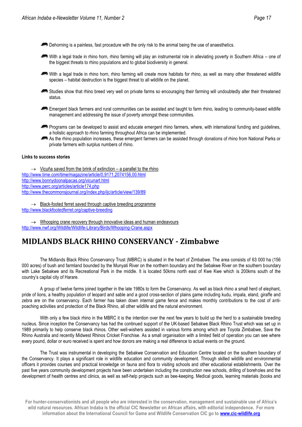 MIDLANDS BLACK RHINO CONSERVANCY - Zimbabwe