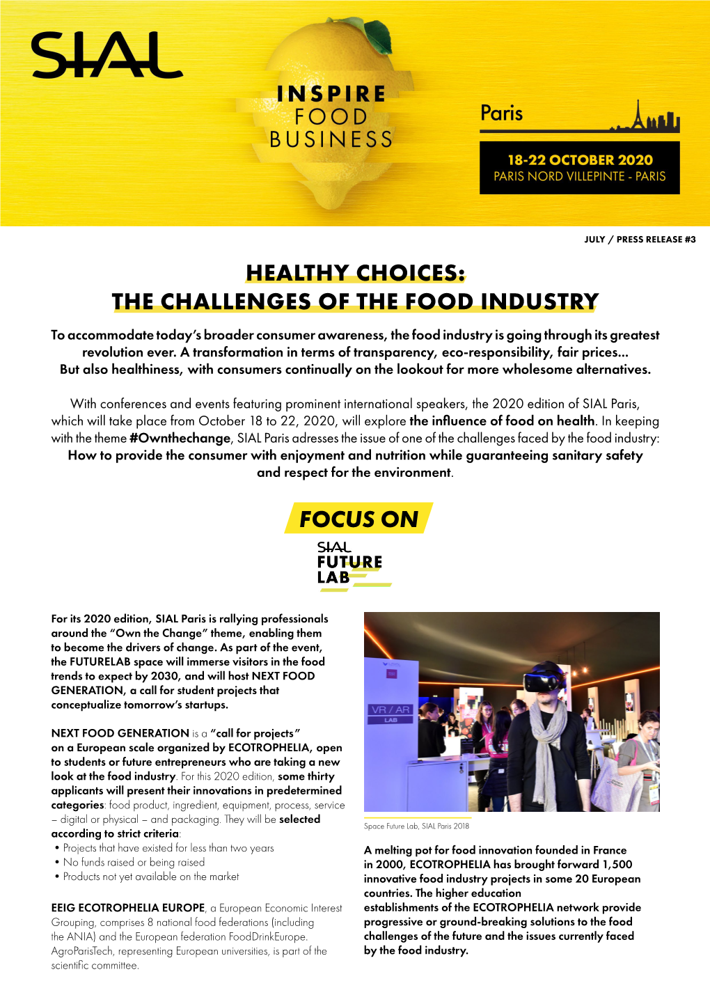 Healthy Choices: the Challenges of the Food