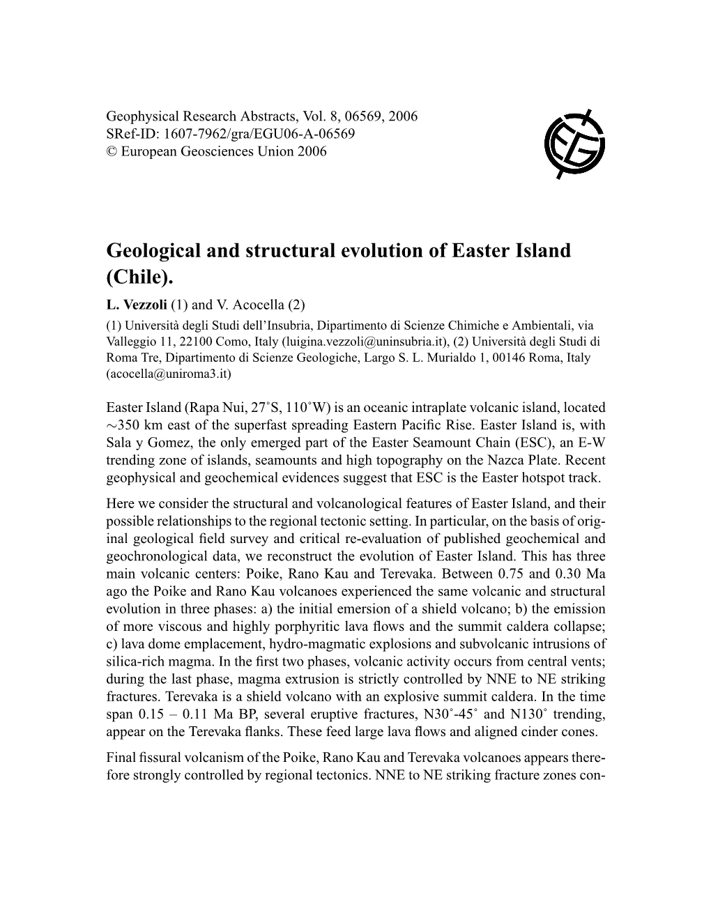 Geological and Structural Evolution of Easter Island (Chile)