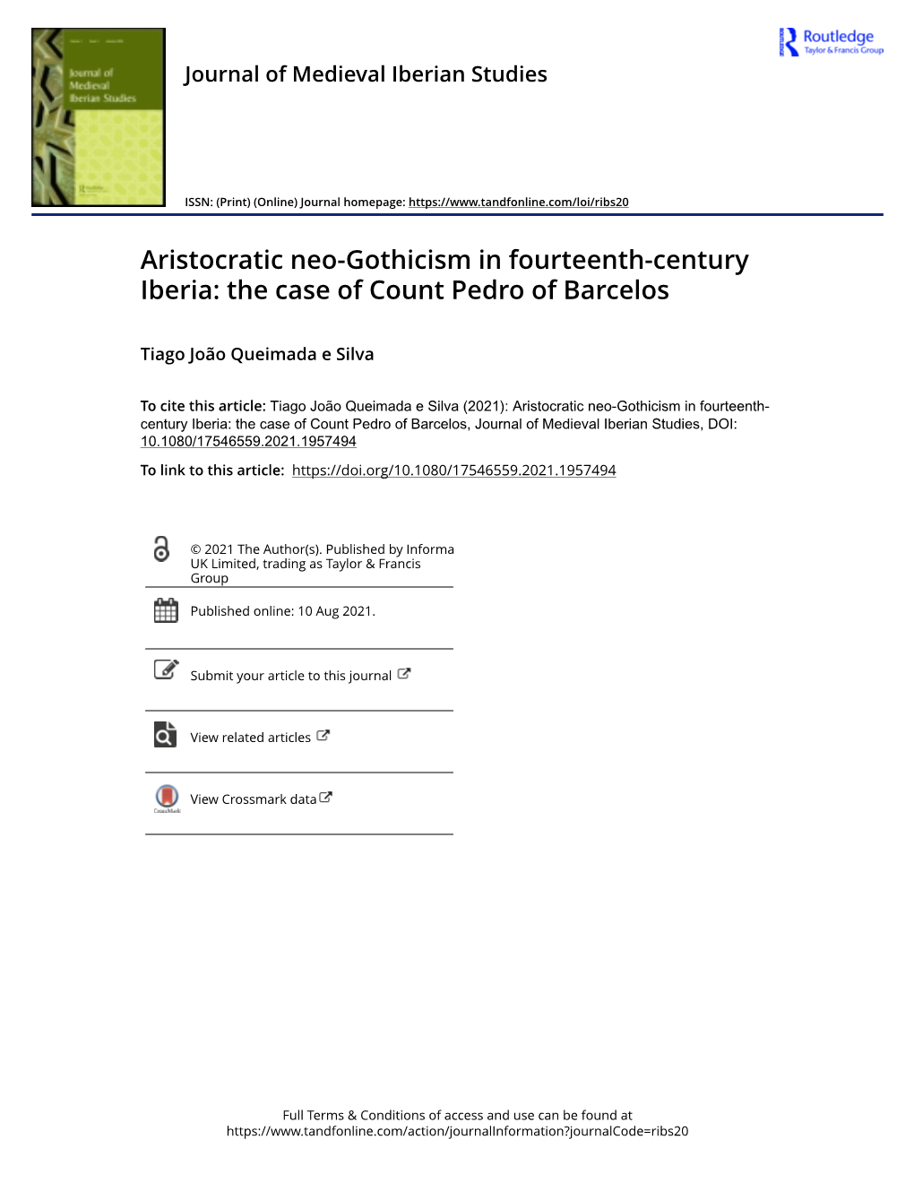 Aristocratic Neo-Gothicism in Fourteenth-Century Iberia: the Case of Count Pedro of Barcelos