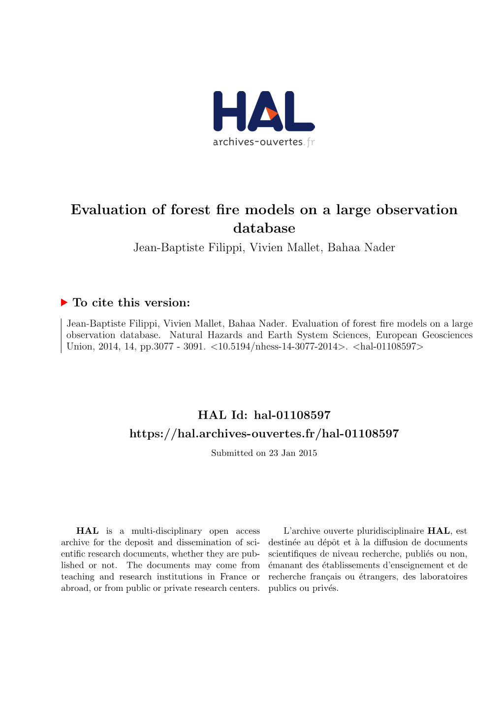 Evaluation of Forest Fire Models on a Large Observation Database
