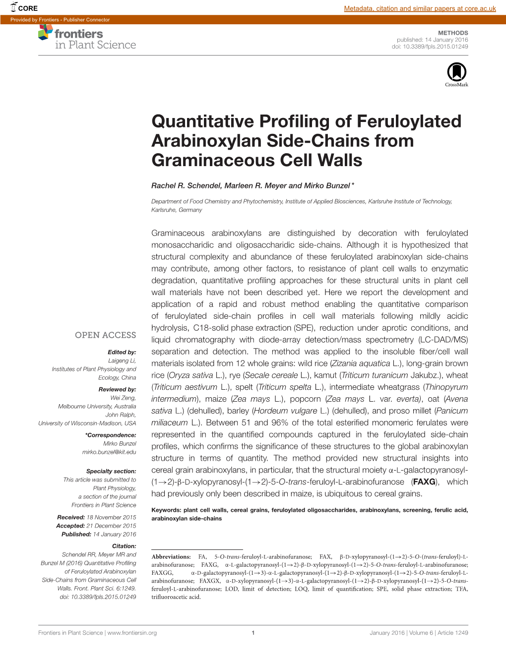 Quantitative Profiling of Feruloylated Arabinoxylan Side-Chains